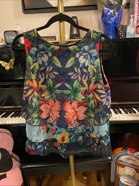Desigual Navy Floral Sheer Layered Camisole